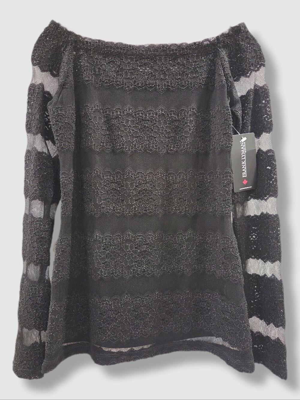 NWT Frank Lyman Design Black Lace Mesh Off Shoulder Top Style 185579 XS